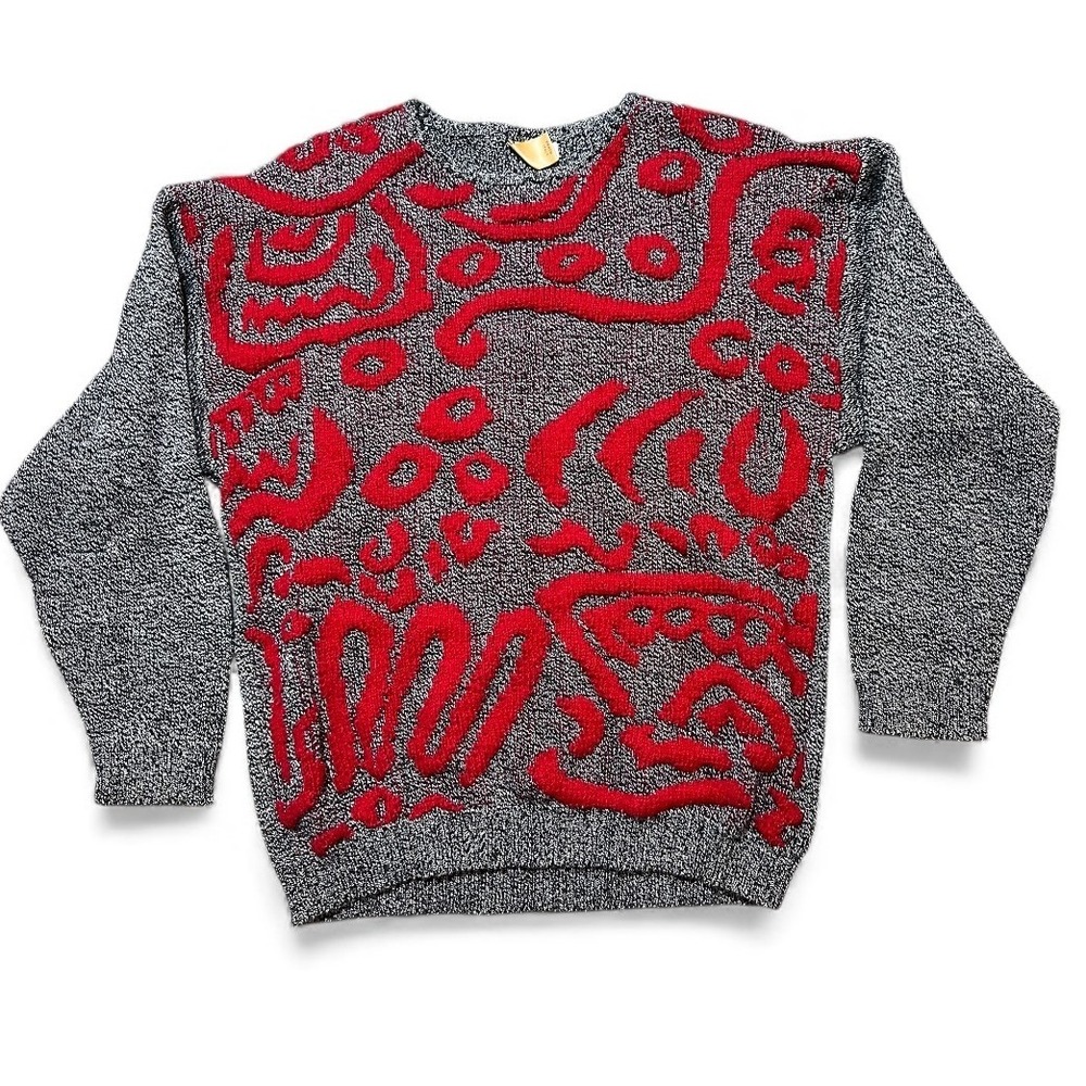 Rossana Maglificio Textured Red Knit Sweater Italy Wool Blend Boho Vintage Small